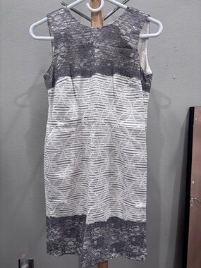 LOFT Ivory Dress with Gray Lace Insets